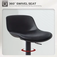 HOMCOM Counter Height Bar Stools Set of 2, Streamlined Bar Chairs with Adjustable Height and Swivel PU Leather Seat, Black(m-5)