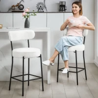 HOMCOM Set of 2 Barstools, Upholstered Bar Stools with Backrest, Footrest for Kitchen Island, Dining Room, Cream White(m-9)