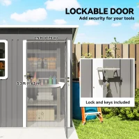 Outsunny 7' x 4' Galvanised Steel Outdoor Storage Shed, Garden Shed with Window, Lockable Wide Door and Air Vents, Dark Grey(m-6)