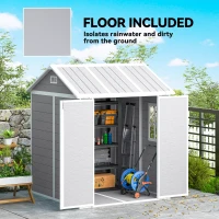 Outsunny 6' x 6' Resin Outdoor Storage Shed with Floor, Window, Lockable Doors and Vents for Backyard Patio Lawn, Grey(m-6)