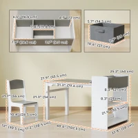 Qaba Kids Table and Chairs Set, Toddler Art Table and Chair Set with Paper Roll, Storage Shelves and Drawers, Grey(m-3)