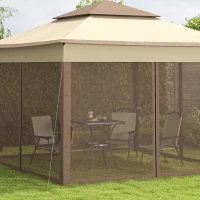 Outsunny 11' x 11' Pop Up Canopy, Outdoor Canopy Shelter Event Tent with 2-Tier Soft Top, Removable Zipper Netting and Storage Bag, for Patio, Backyard, Garden, Camping, Khaki(m-9)