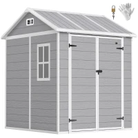 Outsunny 6' x 6' Resin Outdoor Storage Shed with Floor, Window, Lockable Doors and Vents for Backyard Patio Lawn, Grey(m-11)
