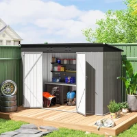 Outsunny 9' x 4' Galvanized Steel Garden Storage Shed with Lockable Doors, Gloves and 2 Air Vents for Backyard, Patio, Lawn(m-8)