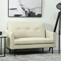 HOMCOM 2 Seater Sofa, Small Modern Couch with High-Resilience Foam, Thicken Padding, Button Tufted, Cream White(m-9)