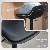 HOMCOM Counter Height Bar Stools Set of 2, Streamlined Bar Chairs with Adjustable Height and Swivel PU Leather Seat, Black(m-6)