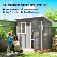 Outsunny 7' x 4' Galvanised Steel Outdoor Storage Shed, Garden Shed with Window, Lockable Wide Door and Air Vents, Dark Grey(m-4)