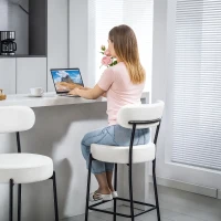 HOMCOM Set of 2 Barstools, Upholstered Bar Stools with Backrest, Footrest for Kitchen Island, Dining Room, Cream White(m-10)