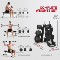 Soozier 60 LBS Hex Dumbbell Set with Rack, Rubber Coated Weights with Non-Slip Handles for Home Gym Strength Training(m-4)