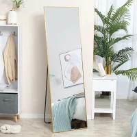HOMCOM 63"x20" Full Length Mirror, Floor Standing, Wall-Mounted or Leaning Against Wall Tall Mirror w/Support Frame, Rectangular Full Body Mirror for Bedroom, Living Room, Gold(m-1)