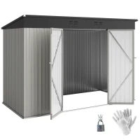 Outsunny 9' x 4' Galvanized Steel Garden Storage Shed with Lockable Doors, Gloves and 2 Air Vents for Backyard, Patio, Lawn(m-11)
