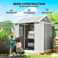 Outsunny 6' x 6' Resin Outdoor Storage Shed with Floor, Window, Lockable Doors and Vents for Backyard Patio Lawn, Grey(m-5)