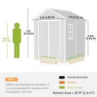 Outsunny 6' x 5' Plastic Outdoor Storage Shed, Garden Shed with Floor, Window, Lockable Doors and Vents, Wood Effect Grey(m-3)