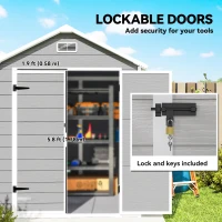 Outsunny 6' x 5' Plastic Outdoor Storage Shed, Garden Shed with Floor, Window, Lockable Doors and Vents, Wood Effect Grey(m-9)
