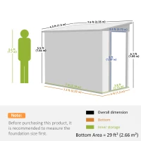 Outsunny 4' x 8' Outdoor Storage Shed Lean to Shed Outdoor Metal Tool Shed with Lockable Door and Air Vents, Light Grey(m-3)