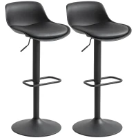 HOMCOM Counter Height Bar Stools Set of 2, Streamlined Bar Chairs with Adjustable Height and Swivel PU Leather Seat, Black(m-2)