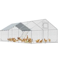 PawHut Large Metal Chicken Run with Waterproof & UV-Resistant Cover, Feeding Door, Hanging Feeder, Perch for 18-24 Chickens(m-11)
