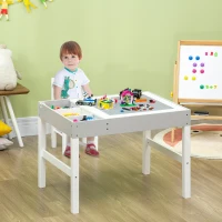 Qaba 2 in 1 Kids Activity Table with Storage, Kids Building Block Table for Play, Crafts, Studying, Snacks, Toddler Table and Chair Set Playroom, Gray(m-10)