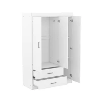 3-Door Wardrobe with 2 Drawers and MDF Construction, Modern Design with Shelves and Hanging Rail, 41.5" L x 18.5" W x 68" H, White(m-10)