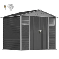 Outsunny 8' x 6' Outdoor Storage Shed, Metal Garden Shed with 2 Windows, 4 Vents, Lockable Doors and Gloves, Dark Grey(m-11)