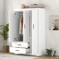 3-Door Wardrobe with 2 Drawers and MDF Construction, Modern Design with Shelves and Hanging Rail, 41.5" L x 18.5" W x 68" H, White(m-6)