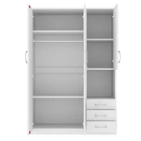 2-Door Wooden Wardrobe with Shelves and 3 Drawers, Built-in Hanging Rod and Lockable Drawer, 47" L x 20" W x 69" H, White(m-7)