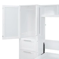 Queen Size Murphy Bed with Side Flip, Closet and Drawers, Space-saving Wall Bed with Integrated Storage, 112" L x 21.5" W x 78.5" H, White(m-10)