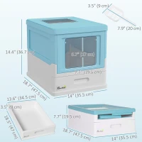 PawHut Top Entry Enclosed Kitty Litter Box with Scoop, Tray, Front Entry, Large Space, Foldable, Portable, Blue(m-3)