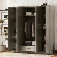 4-Door Wardrobe with Hanging Rail, Locking Drawer, Black Handles, MDF Construction, Ideal for Small Bedrooms, 59" L x 20" W x 68" H, Grey(m-6)