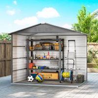 Outsunny 8' x 6' Outdoor Storage Shed, Metal Garden Shed with 2 Windows, 4 Vents, Lockable Doors and Gloves, Dark Grey(m-10)