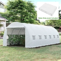 Outsunny 19.7' x 9.8' x 6.6' Plastic Greenhouse Cover Replacement, Heavy Duty Waterproof Tarp for Hoop House, Sheeting with 12 Windows, Door & Reinforcement Grid, White(m-10)