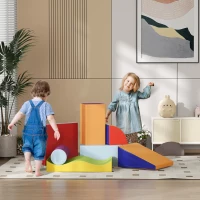 Soozier 7 Pieces Soft Play Foam Climbing Blocks, Indoor Modular Kids Play Toys for Climbing, Crawling, Sliding, Dark Colour(m-1)