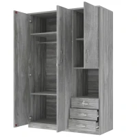 2-Door Wooden Wardrobe with Shelves and 3 Drawers, Built-in Hanging Rod, Safe and Stable Design, 47" L x 20" W x 69" H, Grey(m-6)