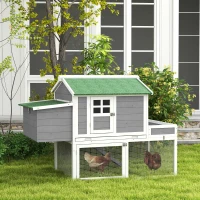 PawHut Wooden Chicken Coop for Outdoor Backyard with Raised Garden Bed, Run Area, Nesting Box Removable Tray, Gray(m-10)