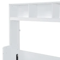 Queen Size Murphy Bed with Side Flip, Closet and Drawers, Space-saving Wall Bed with Integrated Storage, 112" L x 21.5" W x 78.5" H, White(m-9)