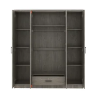 4-Door Wardrobe with Hanging Rail, Locking Drawer, Black Handles, MDF Construction, Ideal for Small Bedrooms, 59" L x 20" W x 68" H, Grey(m-9)