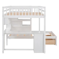 Full Over Twin Bunk Bed with Desk, Drawers and Shelves, Integrated Study Space, Space-Saving Design, 98" L x 80" W x 64.5" H, White(m-14)