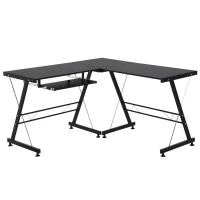 HOMCOM Large L-Shaped Desk Computer Desk, Multifunctional Computer Table with Keyboard Corner Table, Sturdy Steel Construction, Black(m-2)