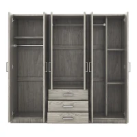 6-Door Wooden Wardrobe with 3 Drawers, MDF Construction, Compact Design, Space-Saving Bedroom Storage, 71" L x 19" W x 68" H, Grey(m-6)