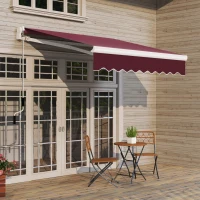 Outsunny 8' x 6.6' Patio Retractable Awning, Manual Exterior Sun Shade Deck Window Cover, Wine Red(m-10)