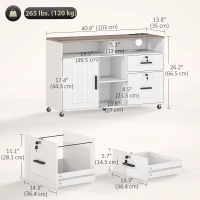 HOMCOM Mobile Printer Stand with Charging Station and USB Ports, Locking Filing Cabinet for A4 and Letter Size, White(m-3)