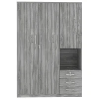 2-Door Wooden Wardrobe with Shelves and 3 Drawers, Built-in Hanging Rod, Safe and Stable Design, 47" L x 20" W x 69" H, Grey(m-2)