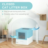 PawHut Top Entry Enclosed Kitty Litter Box with Scoop, Tray, Front Entry, Large Space, Foldable, Portable, Blue(m-6)