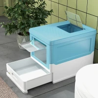 PawHut Top Entry Enclosed Kitty Litter Box with Scoop, Tray, Front Entry, Large Space, Foldable, Portable, Blue(m-9)