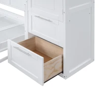 Queen Size Murphy Bed with Side Flip, Closet and Drawers, Space-saving Wall Bed with Integrated Storage, 112" L x 21.5" W x 78.5" H, White(m-7)