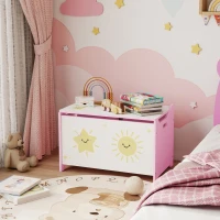 Qaba Toy Chest, Kids Storage Chest with Lid, Safety Hinges and Groove Handles for Boys, Girls, Pink(m-9)
