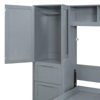 Full Size Murphy Bed with Closet and Drawers, Space-Saving Design and Integrated Storage, 107.5" L x 58" W x 72" H, Grey(m-6)