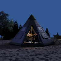 Outsunny 6 People Camping in a Family Teepee Tent with Mesh Windows, Tent Floor, Door and Carry Bag for Hiking, Picnic, Grey(m-10)