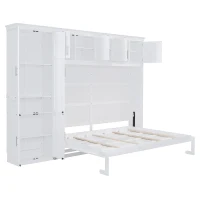 Queen Size Murphy Bed with Cabinets, Space-saving Design and Integrated Storage, Easy assembly, 117.5" L x 16" W x 88" H, White(m-13)