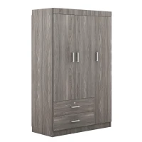 3-Door Wardrobe with 2 Drawers and MDF Construction, Modern Design with Hanging Rail and Shelves, 41.5" L x 18.5" W x 68" H, Grey(m-8)